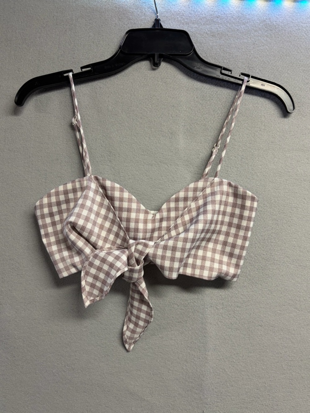 superdown Purple and White Gingham Tie-Front Crop Top Small